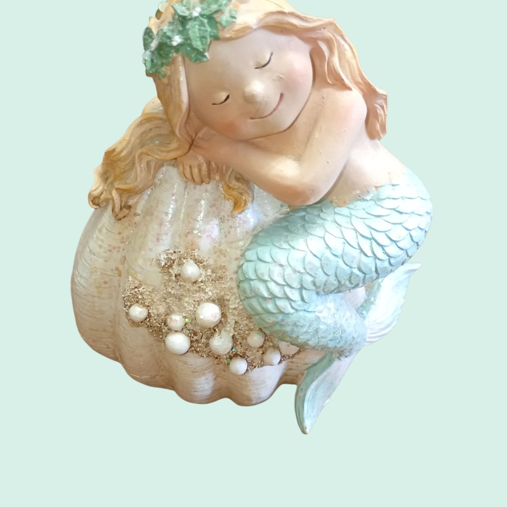 Mermaid Figurine with Seashell and Pearls